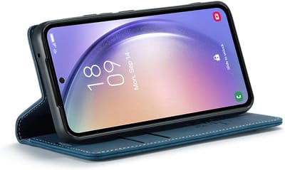 CaseMania Bookcase hoesje geschikt voor Samsung Galaxy S24 - Effen Donkerblauw - Kunstleer
