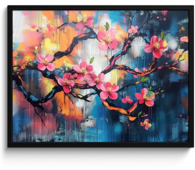 Poster in lijst - Fotolijst 70x50 cm - Posters - Bloemen - Tak - Artistiek - Roze - Posterlijst zwart - Decoratie - Wanddecoratie woonkamer - Muurdecoratie slaapkamer