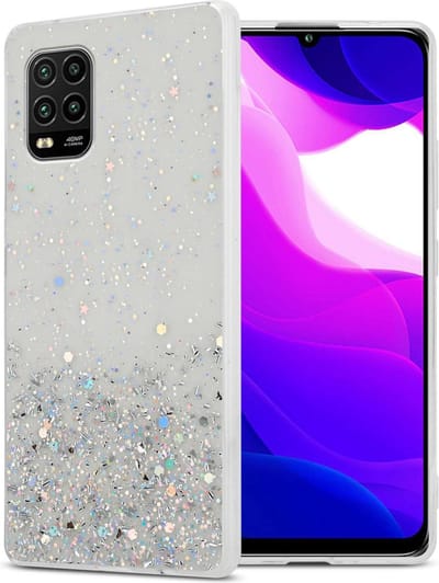 Cadorabo Hoesje geschikt voor Xiaomi Mi 10 LITE in Transparant met Glitter - Beschermhoes van flexibel TPU silicone met fonkelende glitters Case Cover Etui