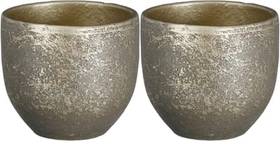 Mica Decorations Plantenpot/bloempot - 2x - terracotta - zwart/goud flakes relief - D16/H14 cm