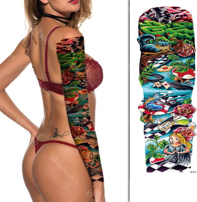 Tattoo Sleeve - Paddenstoel Water Gras Natuur Prinses Bloemen Doolhof - Neptattoo Lichaam en Gezicht - Tijdelijke Henna Plak Tattoos - Nep Tatoeage - Fake Temporary Tattoo - Festival Make-up Outfit Volwassenen Kinderen