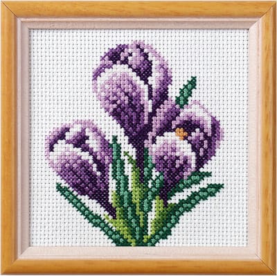 Voorbedrukt Borduurpakketje krokusjes 11 x 11 cm