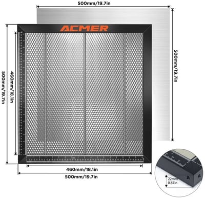 ACMER Honingraat Werkplaat 500×500mm – Lasergraveermachine Accessoire – Snijbescherming & Snelle Rookafvoer – Compatibel met ACMER machines