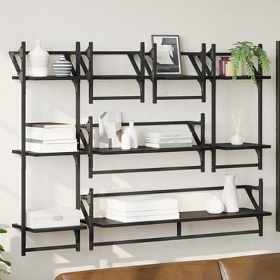 vidaXL Wandplankenset 6 st Zwart Eiken 100 x 25 x 30 cm Bewerkt hout