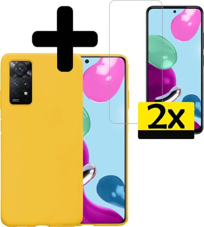 Hoesje - Met 2x Screenprotector - Geschikt voor Xiaomi Redmi Note 11s - Sterk & Shockproof - Back Cover - Siliconen Case - Telefoon Hoes - Telefoonhoesjes - Geel