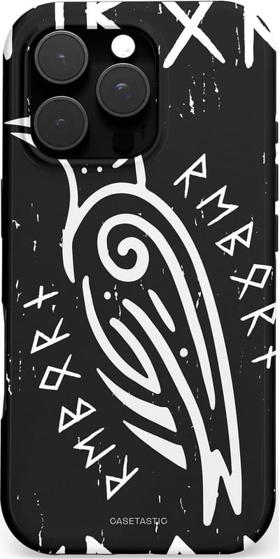 Casetastic hoesje geschikt voor Apple iPhone 16 Pro - MagSafe - Dubbellaagse bescherming - Runische Symboliek - Fashion Case - Zwart Grijs Wit