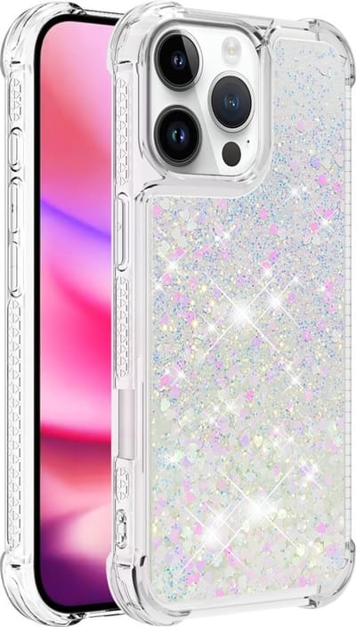 Coverup Hoesje - Geschikt voor iPhone 16 Pro Hoesje - Coverup Liquid Glitter Back Cover - Wit