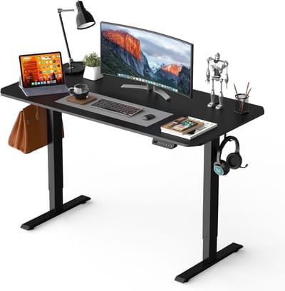 Verstelbaar bureau 140 x 60 cm - Staand bureau met kabelmanagement en hoofdtelefoonhaak