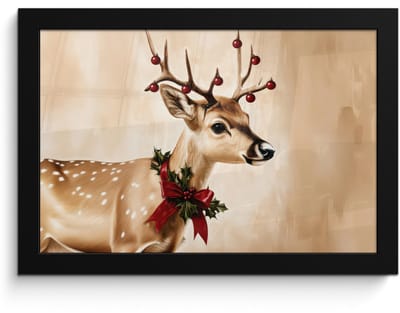Poster in lijst - Fotolijst 30x20 cm - Posters - Gewei - Kerst - Rendier - Rood - Posterlijst zwart - Decoratie - Wanddecoratie woonkamer - Muurdecoratie slaapkamer - Kerstversiering - Kerstdecoratie voor binnen - Kerstmis