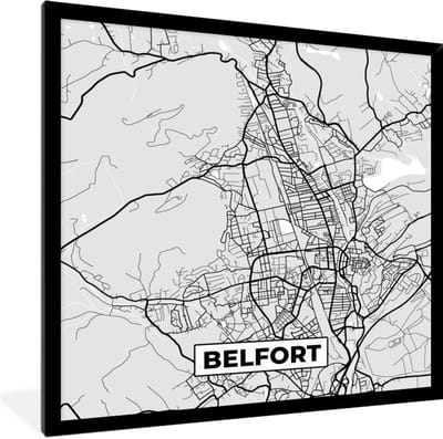 Fotolijst incl. Poster - Kaart – Stadskaart – Frankrijk - Belfort - Plattegrond - 40x40 cm - Posterlijst