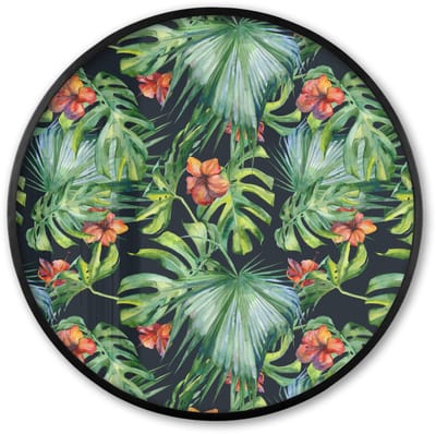 Poster in lijst Rond - Fotolijst 60x60 cm - Posters - Monstera - Jungle - Bladeren - Ronde posterlijst zwart - Decoratie - Wanddecoratie woonkamer - Muurdecoratie slaapkamer
