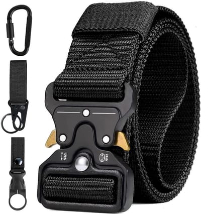 tactische riem, militaire stijl zware nylon canvas heupgordels met metalen gesp met snelsluiting voor jachttraining leger rennen [3 haak] 125 * 3.8 CM (L * W)