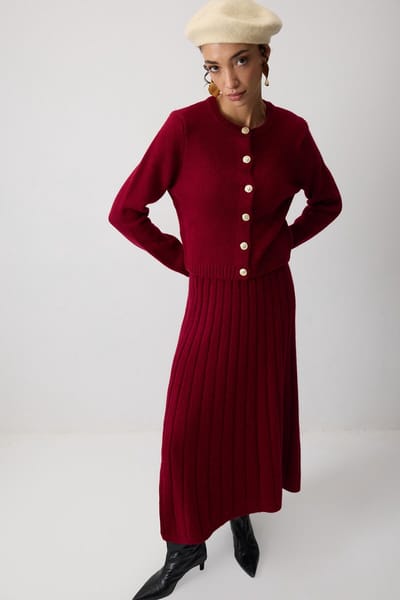Touché Privé - Gebreide set met rok - Bordeaux - Dames