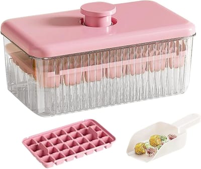 IJsblokjeshouder Deksel - Vriezer Bak - Dranken Koelen - Snelle Productie - 56 IJsblokjes - Roze