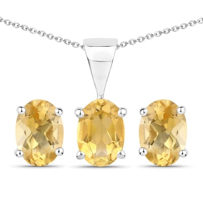Vira Jewels Schmuck-Set Silber 925 rhodiniert Ohrringe und Halskette mit echtem Citrin