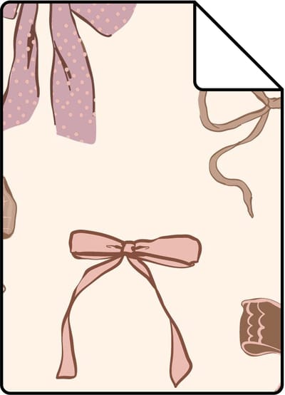 Proefstaal ESTAhome behang strikjes bruin, roze en paars - 26.5 x 21 cm - 131470-S