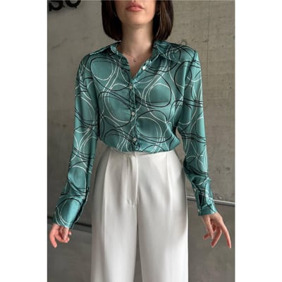 Geometrisch Patroon Lange Mouw Shirt met Knoopsluiting