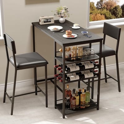 Bartafel met barkrukken - Bartafel voor 2 personen met stoelen - Vierkante bartafel - 91x50x92 cm - Zwart