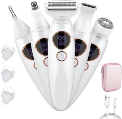 Elektrische Ladyshave - Gezichtsverwijderaar - Haren Verwijderen - 5-in-1 Functionaliteit - USB Oplaadbaar - Wit