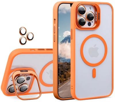 DrPhone LensLock Case - Lens Beschermer & Magnetische Ring Hoesje - Voor iPhone 17 Pro Max Geschikt voor MagSafe - Shockproof - Oranje