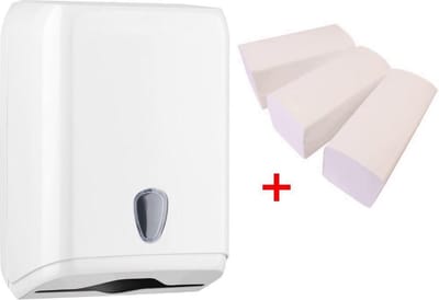 WillieJan startset papieren handdoekjes 592 – Wit – Handdoekjes dispenser + 3 bundels handdoekjes