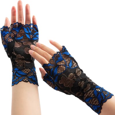 Lace Half Finger Handschoenen voor Dans en Zomerbescherming voor Vrouwen, Ideaal voor Autorijden en Feestjes (Blauw)