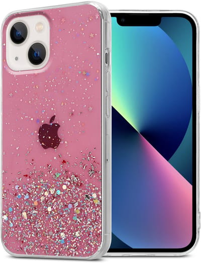 Cadorabo Hoesje geschikt voor Apple iPhone 13 in Roze met Glitter - Beschermhoes van flexibel TPU silicone met fonkelende glitters Case Cover Etui