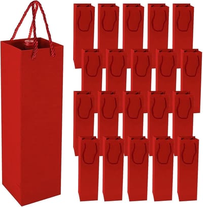 12 x Papieren Wijntas 10+9x38cm voor 1 Fles met touw /Flestas papier rood / Cadeauverpakking /draagtas voor Fles/wijn / Fleszak · Fles zak / Kerst / Verjaardag