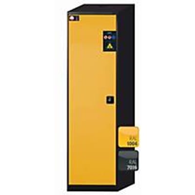 asecos CS-CLASSIC chemische opslagkast, scharnierende deur, links scharnier, voorkant in veiligheidsgeel, B 545 x D 520 x H 1950 mm