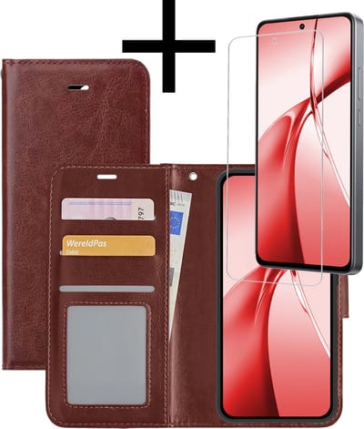 Hoesje - Met Screenprotector - Geschikt voor OnePlus Nord CE4 - Luxe Pasjeshouder - Bookcase Portemonee - Flip Case - Kunstleer Book Case - Flipcase - Book Cover - Walletcase - Portemonneehoes - Bruin