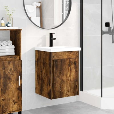 vidaXL - Badkamermeubel - met - kraan - Gerookt - eiken - 42 - x - 40 - x - 74,5 - cm