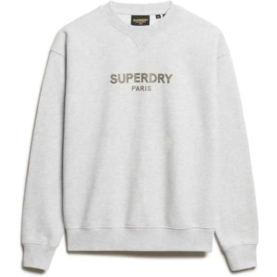 Superdry Luxe Sportsweatshirt met Ronde Hals en Losse Pasvorm Lichtgrijs Grootte: 38