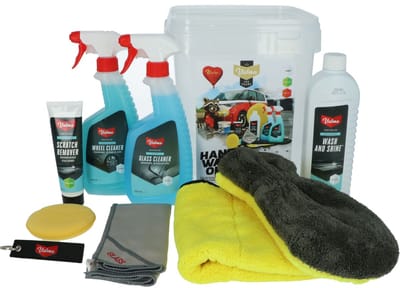 Valma Poetspakket - 8 Delig - Emmer - Wash & Shine - Krasverwijderaar - Velgenreiniger - Ruitenreiniger - Washandschoen - Glasdoek - Applicator Pad - Microvezel finishdoek