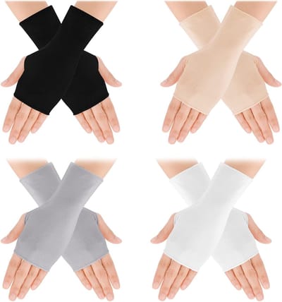 4 Paar Vingerloze Zonnebrand Handschoenen voor Dames met UV Bescherming - Lichtgewicht en Comfortabel voor Zomergebruik, Multicolor 1, 17.5*7cm/6.88*2.75inch