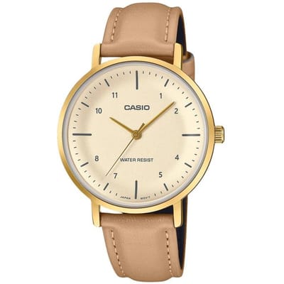 Casio Standaard Analoog Lederen Band Zalmkleurige Wijzerplaat Quartz LTP-VT03GL-4B Dameshorloge zalm