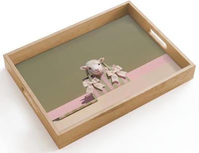 Dienblad hout 40x30 cm - Schootdienblad - Tas - Pastel - Strikjes - Lammetje - Borrelplank rechthoek - Plateau dienbladen