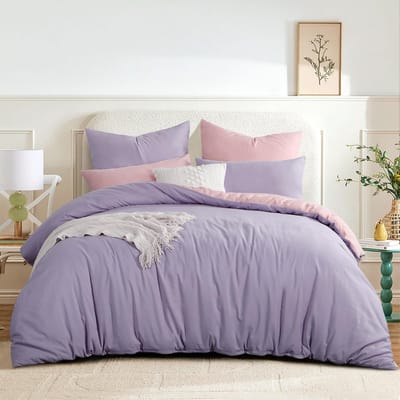 Dailygoods- Beddengoed 200 x 200 cm - 3-delig - Omkeerbaar - Microvezel - Zacht - Strijkvrij - Ritssluiting - Lavendel/Roze - Dekbedovertrek