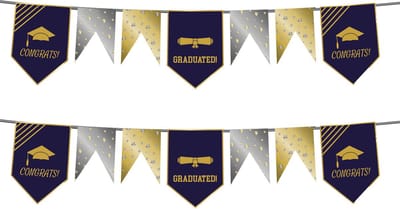 Folat Vlaggenlijn geslaagd - 2x - 6 meter - goud/zilver - papier - diploma examenfeest