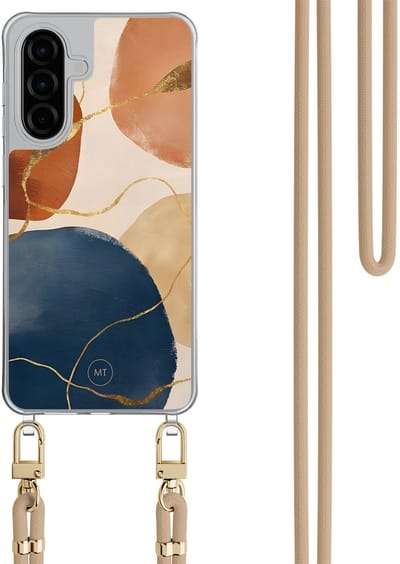 Hoesje met koord geschikt voor Samsung Galaxy A36 - Abstract harmony - Inclusief Beige koord - Crossbody beschermhoes - Transparant, Multi - Mooie Telefoonhoesjes