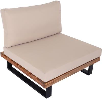 Loungefauteuil MCW-H54, tuinfalteuil, Spun Poly acaciahout MVG-gecertificeerd aluminium ~ lichtbruin, bekleding beige