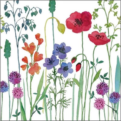 Ambiente Servetten bloemen thema - 20x - weidebloemen - wit - 33 x 33 cm - papieren diner / lunch servetten