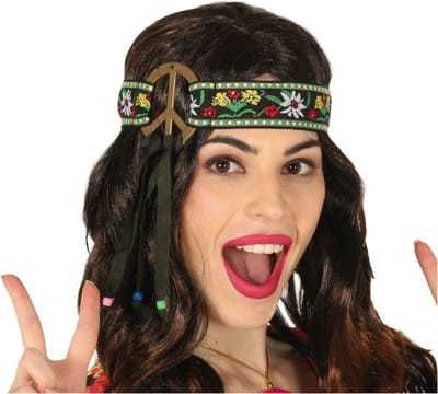 Atosa Verkleed haarband peace teken - groen - meisjes/dames - Hippie/flower Power