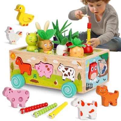 Montessori-Speelgoed (Voor Kinderen Van 2, 3 En 4 Jaar), Wortel-Insteekspellen (Houten Speelgoed Voor Motorische Vaardigheden), Sorteerspellen Voor Kinderen (Houten Speelgoed), Educatieve Speelgoedcadeaus (Voor Babyjongens En -Meisjes), Paascadeaus