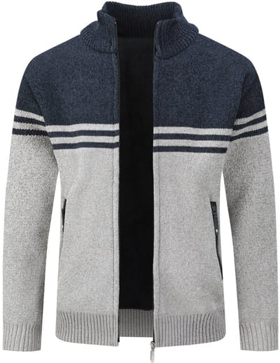 ALLTHEMEN Heren Cardigan met Opstaande Kraag - Gestreepte Ritssluiting - S