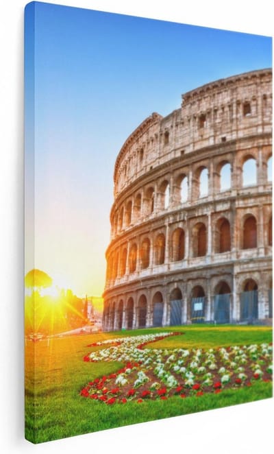 Artaza Canvas Schilderij Rome - 30x40 cm - Klein - Wanddecoratie Colosseum - Muurdecoratie Kersenbloesem - Kamer Accessoires Italië