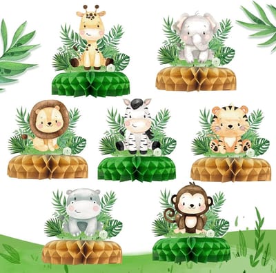 Jungle Dieren Verjaardag Decoratie Set van 7 Stukken voor Safari Thema Feest, Tafelversiering en Party Accessoires voor Wild One Verjaardag