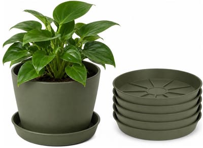 Pro Garden plantenpot onder schotel - 5x - opvang schaal - donkergroen - dia 29 cm - Kunststof