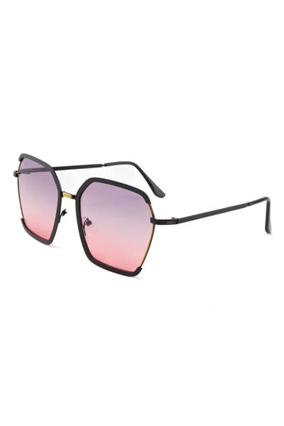 KIMU® Zonnebril UKI Groot Vierkant - Zwart Montuur - Paarse Roze Gradient Glazen - Volwassenen Kunststof Vintage Retro Amerikaans Influencer Festival