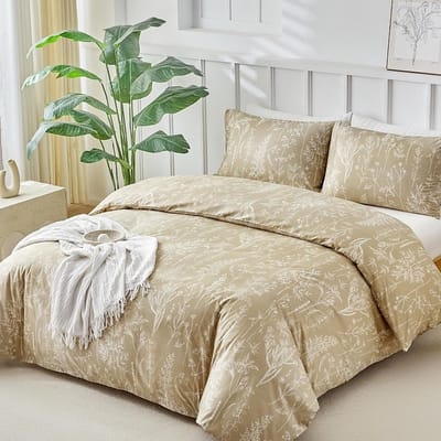 Dailygoods - Tokokimo Dekbedovertrek, 240 x 220 cm, voor bed van 135/150 cm, salieprint, microvezel, 3-delig, 1 dekbedovertrek van 240 x 220 cm en 2 kussenslopen van 50 x 75 cm, kaki