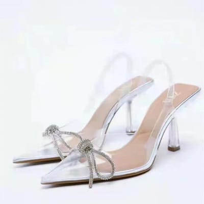 Luxe Strass Transparante Hakken Pvc Dames Schoenen Nieuwe Puntige Stiletto Hoge Hakken Dames Feest Bruiloft Schoenen 40 white